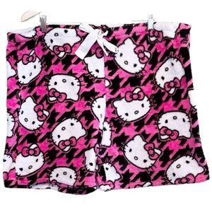 🌈 6/$60 Hello Kitty Houndstooth Faux Shearling Shorts Pink Black White XL